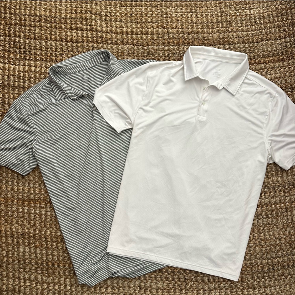 2 Item Combo Member's Mark Performance Polo Shirt XXL Gray Stripe White